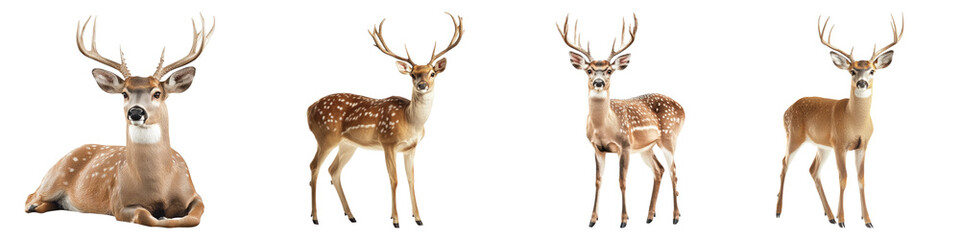 Stuffed deer isolated on transparent background, PNG die-cut, Set of