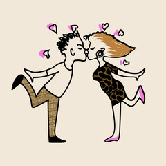 vector illustration of a guy and girl kissing