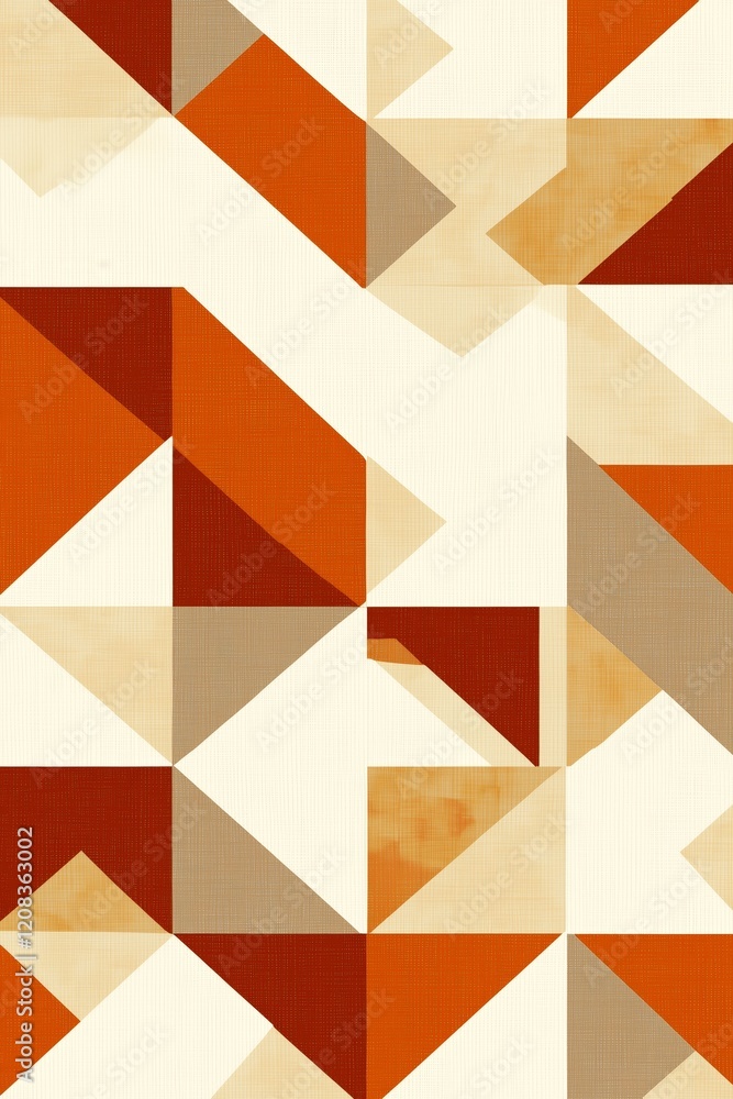 Poster geometric abstract pattern with red and beige triangles