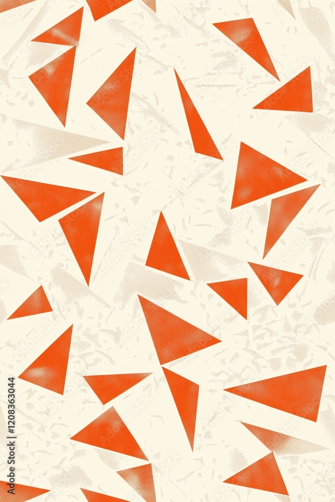Poster geometric abstract pattern with orange triangles on textured background