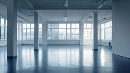Fototapeta premium Minimalistic Spacious Office Interior With Open Layout Design