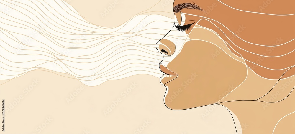 Poster abstract profile portrait with flowing lines and minimalist design