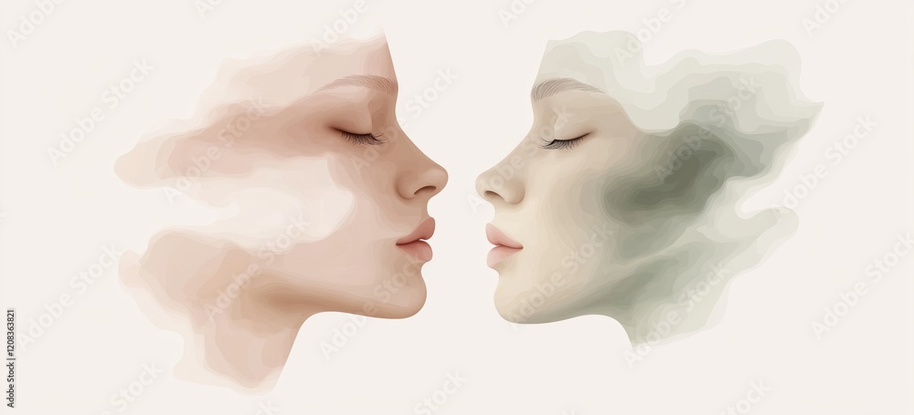 Poster dreamy abstract faces with soft gradient and ethereal atmosphere