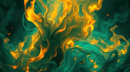Abstract Gold and Green Swirling Paint Art