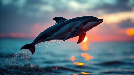 Dolphin Leaping Sunset Ocean Wildlife Photography