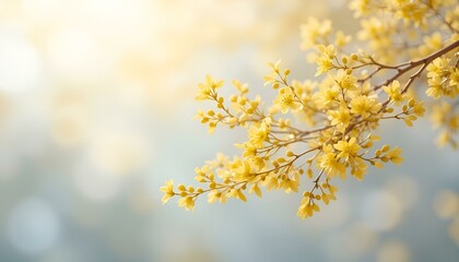 Yellow spring flowers blooming with soft background light
