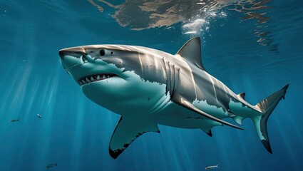 Fototapeta premium Great White Shark Underwater Image Stunning Ocean Predator