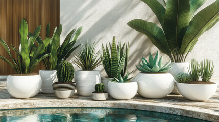 Zielone kwiaty w białych doniczkach