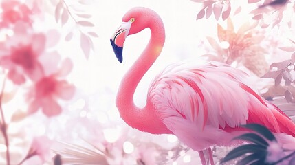 Fototapeta premium Elegant Pink Flamingo Isolated on White Background for Wildlife Art