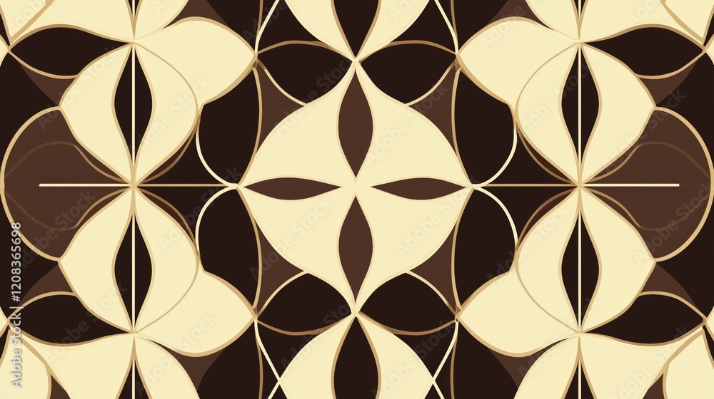Poster geometric retro pattern with brown and cream symmetrical design