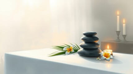 Serene Spa Scene with Stacked Stones and Candles