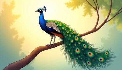 Obraz premium A wild peacock bird perched on a tree branch. Peacocks, baby peacock wallpaper