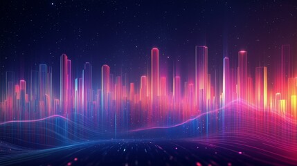 Fototapeta premium Futuristic neon cityscape with glowing skyscrapers and vibrant light trails