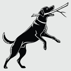 a dog fetching a stick silhouette vector design art and illustration