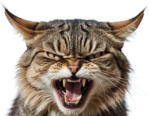 Aggressive Maine Coon Cat: A Ferocious Close-Up Portrait