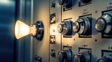 A close-up shot of a control panel with a light on, great for illustrations and presentations