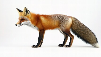 Fototapeta premium Red Fox with Bushy Tail Posing Isolated on White Background