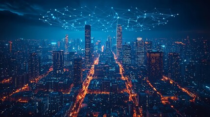 Fototapeta premium Glowing network surrounds planet Earth, depicting it as a hub of interconnected worlds in a science fiction fantasy setting: Earth enveloped in digital network connections