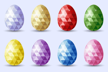 Collection of colorful crystal eggs in geometric style