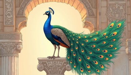 A wild peacock bird standing on a pedestal. Peacocks, baby peacock wallpaper