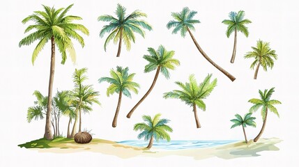 Isolated Coconut Trees on White Background for Design Projects