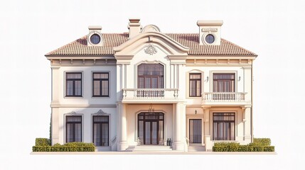Fototapeta premium Elegant House with Detailed Architecture Isolated on White Background