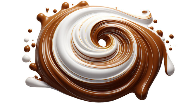 Rich chocolate swirl with smooth layers and a shiny surface perfect for desserts, studio view, isolated on transparent background.