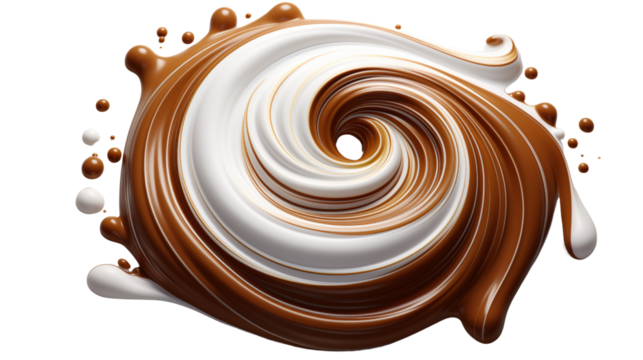 Rich chocolate swirl with smooth layers and a shiny surface perfect for desserts, studio view, isolated on transparent background.