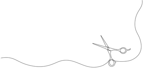 One continuous line drawing of hair scissors. Modern design for hair salon or barber shop symbol. Editable stroke. Vector Illustration.
