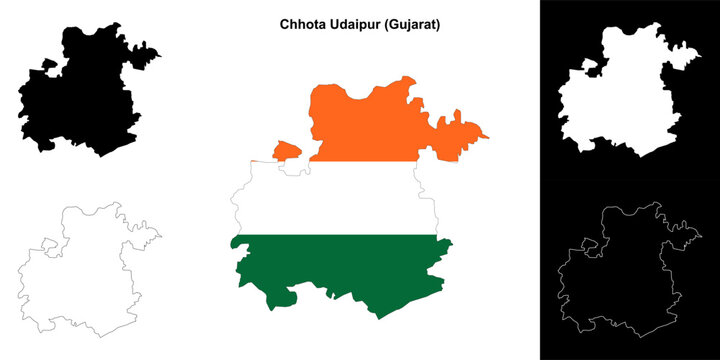 Chhota Udaipur district (Gujarat) outline map set