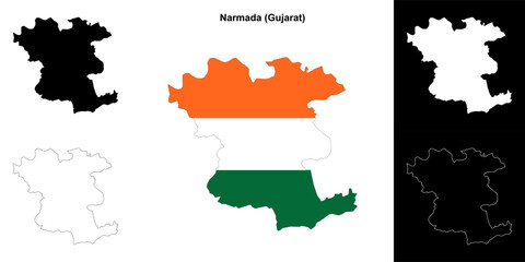 Fototapeta premium Narmada district (Gujarat) outline map set