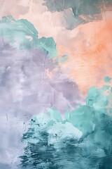 Soft pastel intermixing of mint green, peach, and lavender on a solid gray canvas.