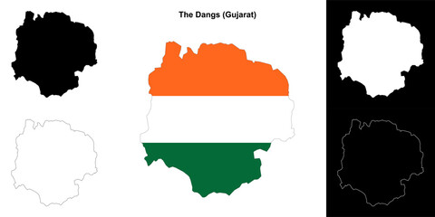 Fototapeta premium The Dangs district (Gujarat) outline map set