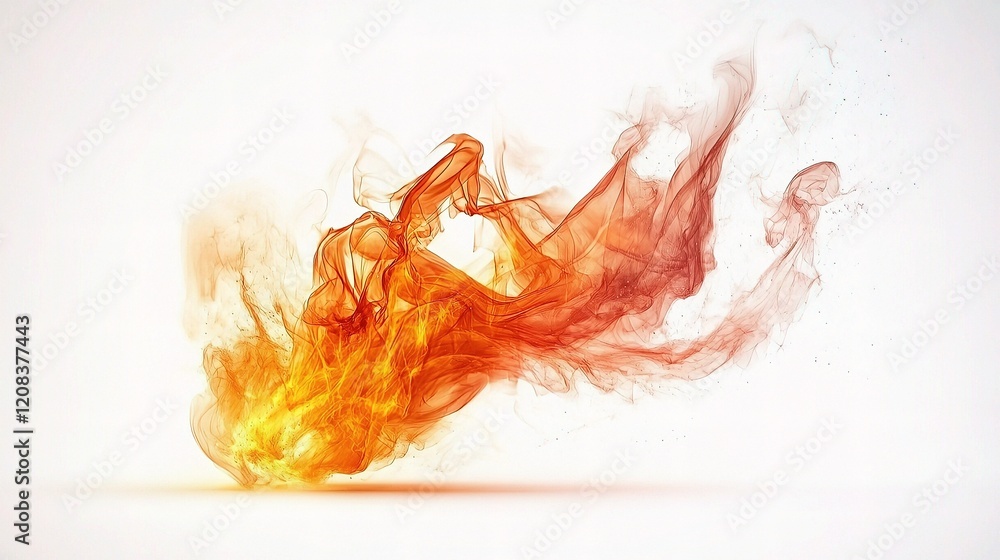 Poster realistic dynamic flames with movement isolated on white background
