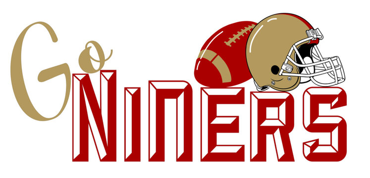 go niners - Metallic gold and Red football ball ands helmet player, sport vector graphics, hockey, for street art - graffiti lettering typography - art illustration - multicolor - writen

