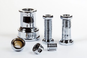 A variety of screws arranged on a clean white surface