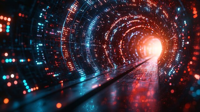 Picture a door that glows with digital signals, leading to other realities. It acts as a futuristic portal to a virtual city, a gateway to a parallel world