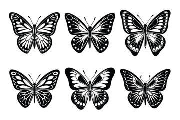Butterflies silhouette icon set on white Background. Butterflies icon set illustration design