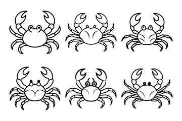 Line art of a crab icon set vector illustration. Crab line icon set vector with white background