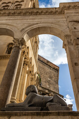 Egyptian sphinx in the peristyle square of the former Diocletian's Palace. Split, Croatia