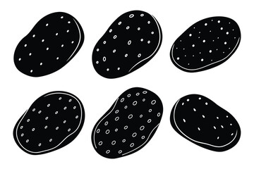 Potato icon silhouette set. Vegetable food sign. Diet nutrition symbol.