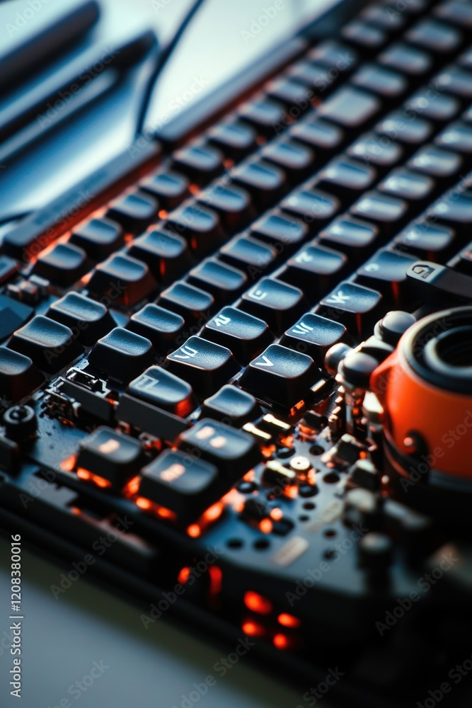 Poster a close-up view of a keyboard and mouse on a desk or table