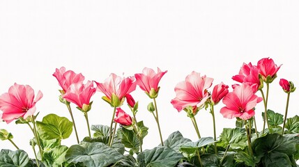 Vibrant Pink Blooms of Flower Plant Isolated on White Background