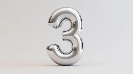 Naklejka premium Chrome balloon number three, studio shot, white background, anniversary