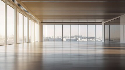 Fototapeta premium Bright and Airy Open Office Space with Panoramic City View