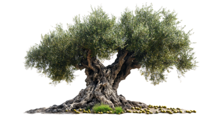 An ancient olive tree with leafs isolation on white background