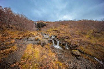 Fossarret hin yngri cascades on the west coast of Iceland