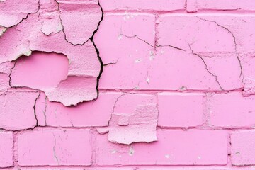 Obraz premium Weathered Pink Brick Wall with Cracks - Textured Background for Architectural Inspiration
