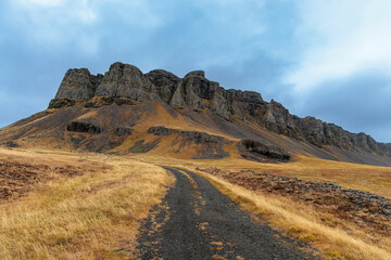 Autumnal landscape at Beached whalers Hvalfjordur on the west coast of Iceland