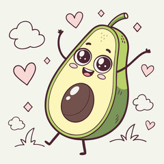 Adorable avocado characters having fun adventures 